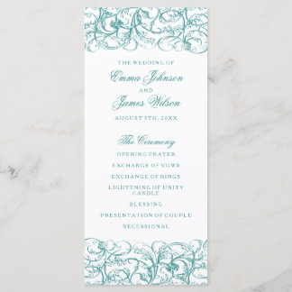 Elegant blue / turquoise swirls wedding program