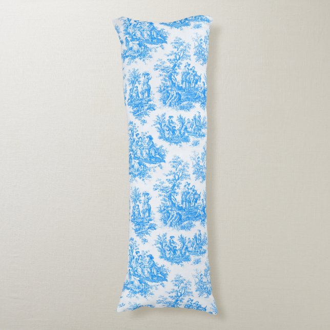 Elegant blue turquoise toile de jouy body pillow (Front Vertical)