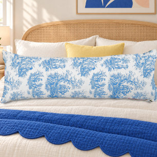 Elegant blue turquoise toile de jouy body pillow