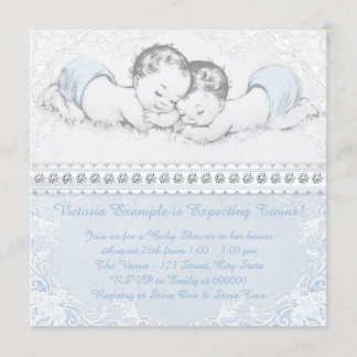 Elegant Blue Twin Boy Baby Shower Invitation