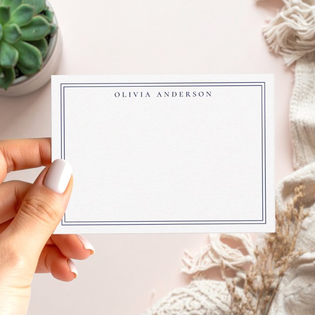 Elegant Blue Two Border Minimalist Monogram Name Card (Creator Uploaded)