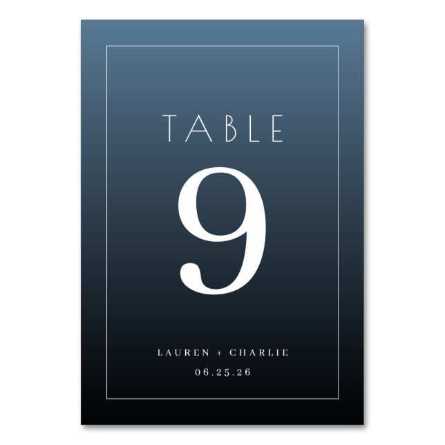 Elegant Blue Typographic Table Number (Front)