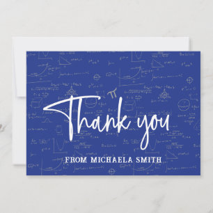 Elegant Blue Typography Math Formulas Graduation Thank You Card