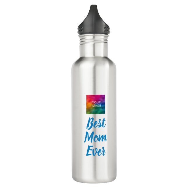 Elegant Blue Typography Top Template Best Mom Ever 710 Ml Water Bottle (Left)