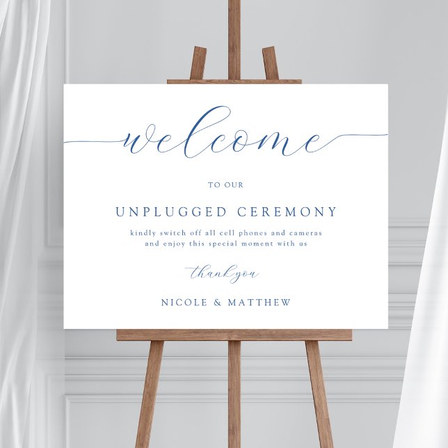 Elegant Blue Unplugged Wedding Welcome Sign (Creator Uploaded)