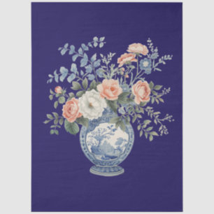 Elegant Blue Vase Decoupage Tissue Paper