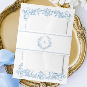Elegant Blue Victorian Crest Wedding Invitation Invitation Belly Band