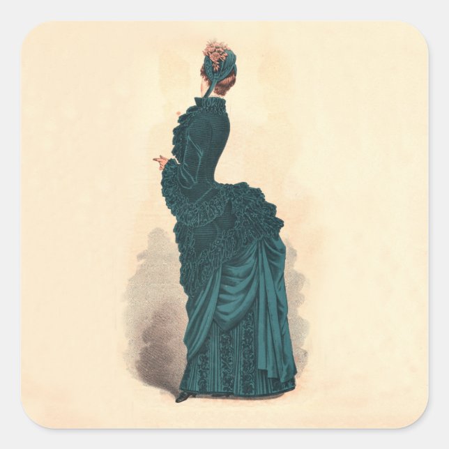 Elegant Blue Victorian Dress Fashion Square Sticker (Front)