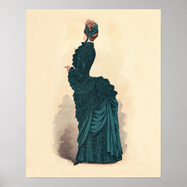 Elegant Blue Victorian Dress Fashion Woman Art Poster (Front)