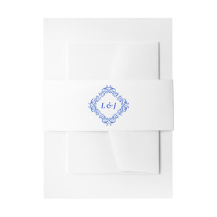 Elegant blue vintage chinoiserie Wedding  Invitation Belly Band