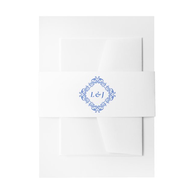 Elegant blue vintage chinoiserie Wedding  Invitation Belly Band (Front Example)