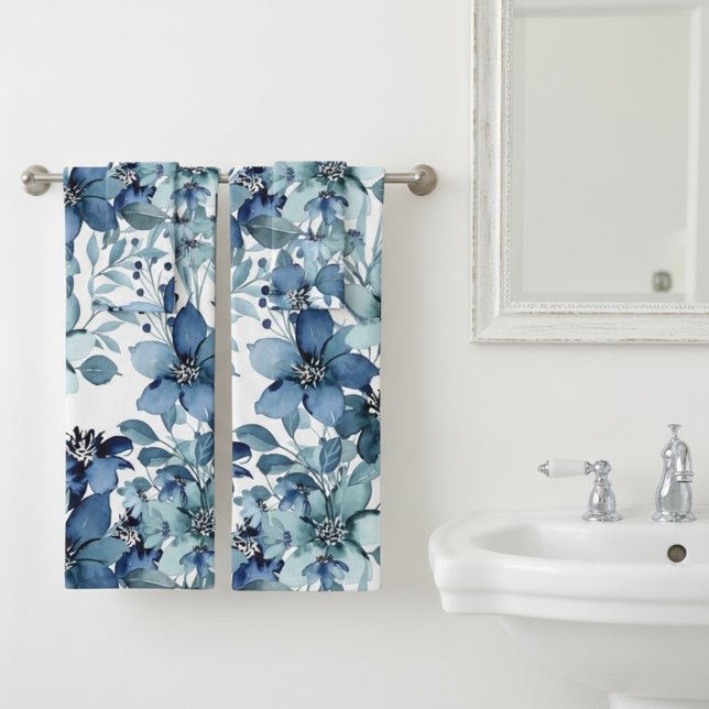 Elegant Blue Vintage Chintz Pattern Bath Towel Set (Creator Uploaded)