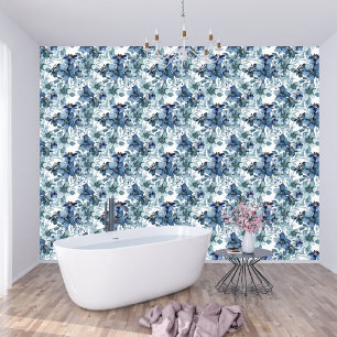 Elegant Blue Vintage Chintz Pattern Monogram Wallpaper
