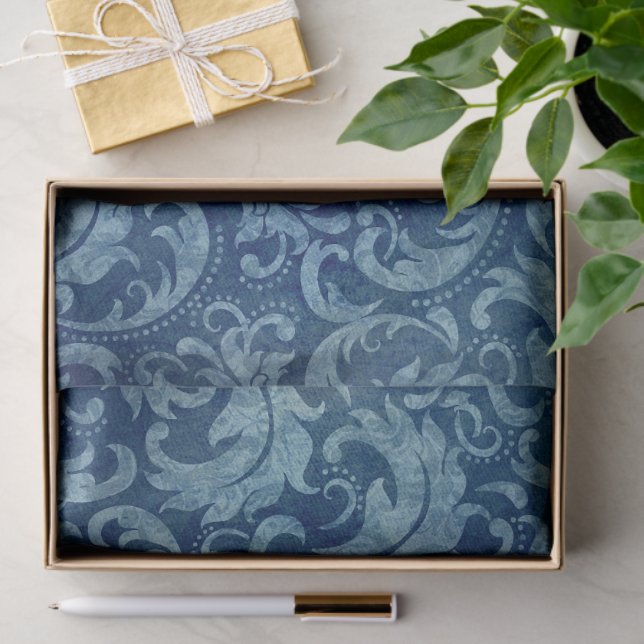 Elegant Blue Vintage Damask Pattern Tissue Paper (Gift)
