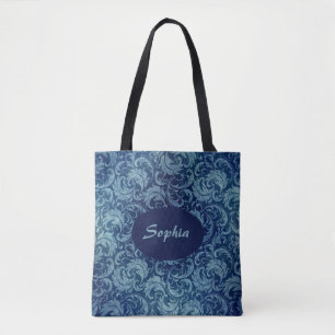 Elegant Blue Vintage Damask Pattern Tote Bag