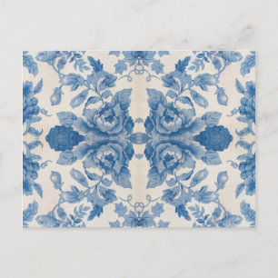 Elegant blue vintage floral postcard