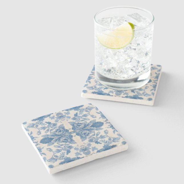 Elegant blue vintage floral  stone coaster (Side)