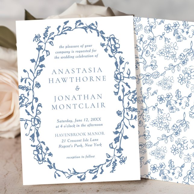 Elegant Blue Vintage Floral Wedding Invitation (Creator Uploaded)
