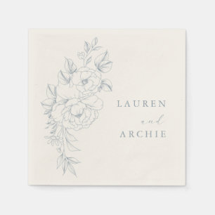 Elegant Blue Vintage Floral Wedding Napkin