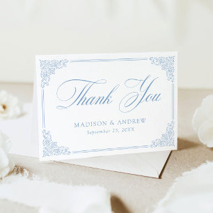 Elegant Blue Vintage Ornate Frame Wedding Thank You Card