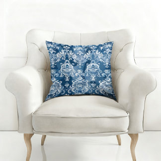 ELEGANT BLUE VINTAGE PATTERNED THROW PILLOW