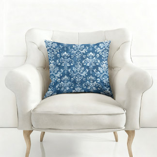 ELEGANT BLUE VINTAGE PATTERNED THROW PILLOW
