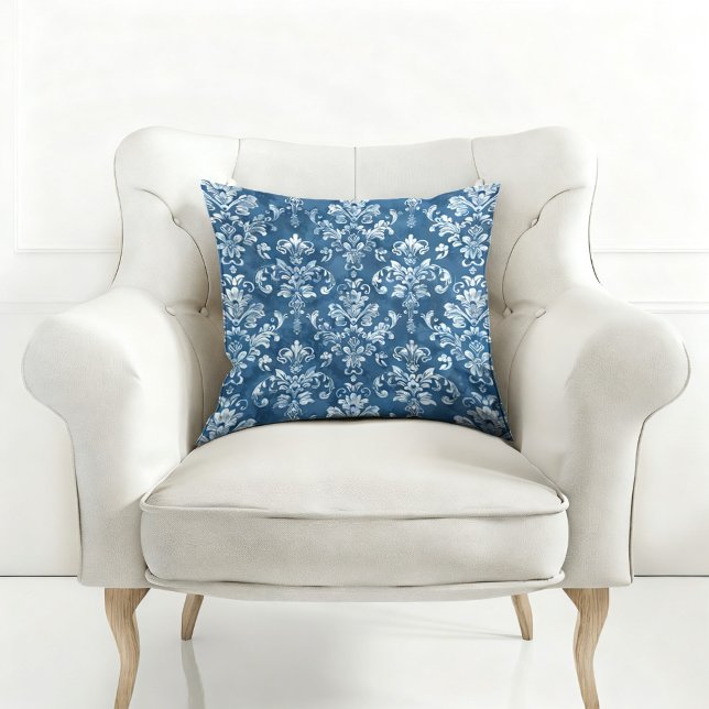 ELEGANT BLUE VINTAGE PATTERNED THROW PILLOW (Creator Uploaded)