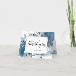Elegant Blue Watercolor and Floral Thank You Card