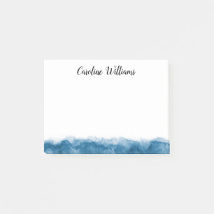 Elegant blue watercolor border personalized name post-it notes