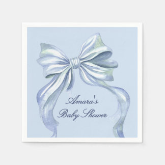 Elegant Blue Watercolor Bow Boy Baby Shower Napkin
