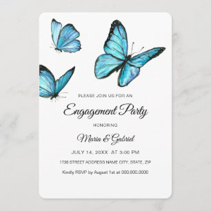 Elegant Blue watercolor butterflies Engagement Invitation