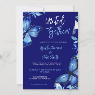 Elegant Blue Watercolor Butterflies Wedding Invitation