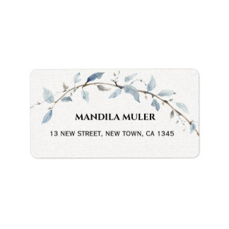 ​Elegant Blue Watercolor Floral Branch Return Addr Label