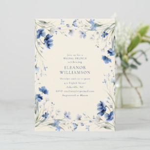 Elegant Blue Watercolor Floral Bridal Brunch Invitation
