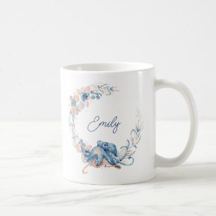 Elegant Blue Watercolor Floral Coffee Mug
