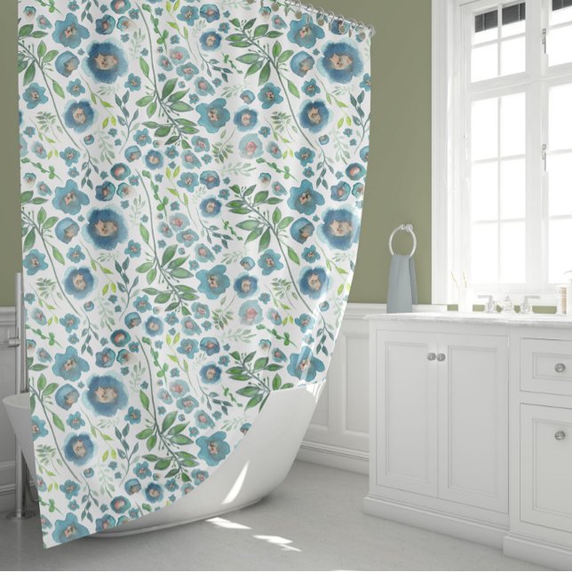 Elegant Blue Watercolor Floral Pattern (Elegant Blue Green Watercolor Floral Pattern Shower Curtain from Studio Posies.)