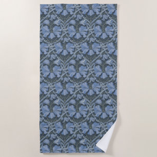 Elegant Blue Watercolor Floral Pattern Invitation Beach Towel