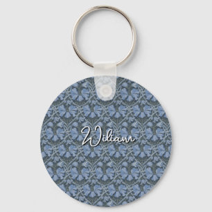 Elegant Blue Watercolor Floral Pattern Invitation Keychain