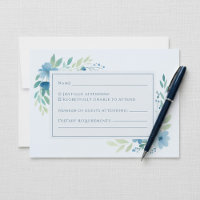 Elegant Blue Watercolor Floral RSVP Response Card