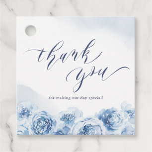 Elegant blue watercolor floral thank you script favour tags
