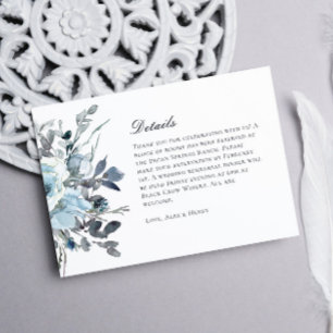 Elegant Blue Watercolor Floral Wedding Details RSVP Card