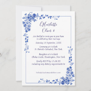 Elegant Blue Watercolor Floral Wedding Invitations