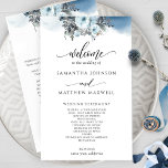 Elegant Blue Watercolor Floral Wedding Program<br><div class="desc">Welcome your guests with this elegant wedding program with delicate blue watercolor stain with delicate floral detail and modern hand written calligraphy. Ability to make text changes and adjustments by selecting customize further. Front with wedding ceremony details, back with wedding party names and thank you message for your guests. Elegant...</div>