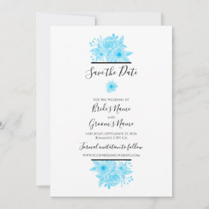 Elegant Blue Watercolor Floral Wedding Save The Date