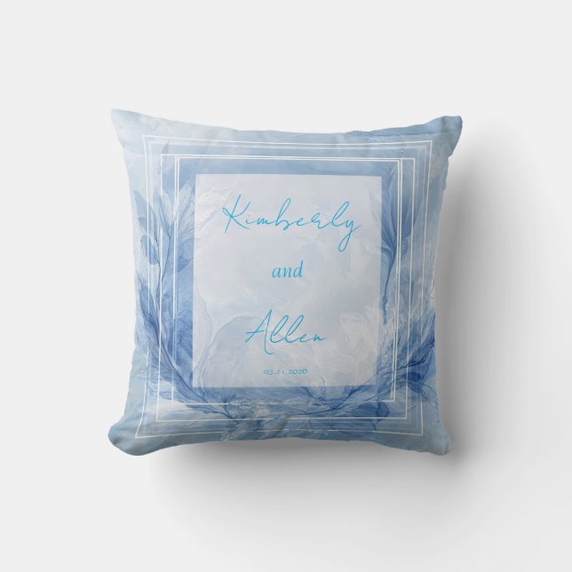 Elegant Blue Watercolor Floral Wedding  Throw Pillow (Front)