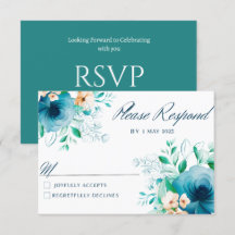 Elegant Blue Watercolor Flower Wedding RSVP cards
