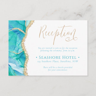 Elegant Blue Watercolor Gold Reception Wedding Enclosure Card