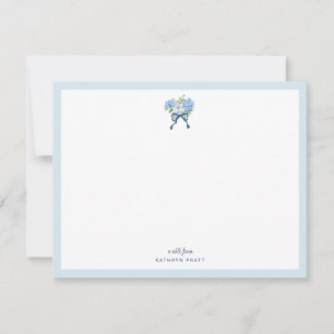 Elegant Blue Watercolor Hydrangea Flat Note Card