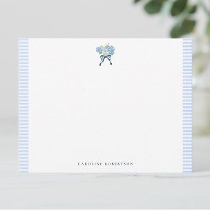 Elegant Blue Watercolor Hydrangea Flat Note Card