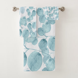 Elegant Blue Watercolor Leaves Ditsy Pattern   Bath Towel Set